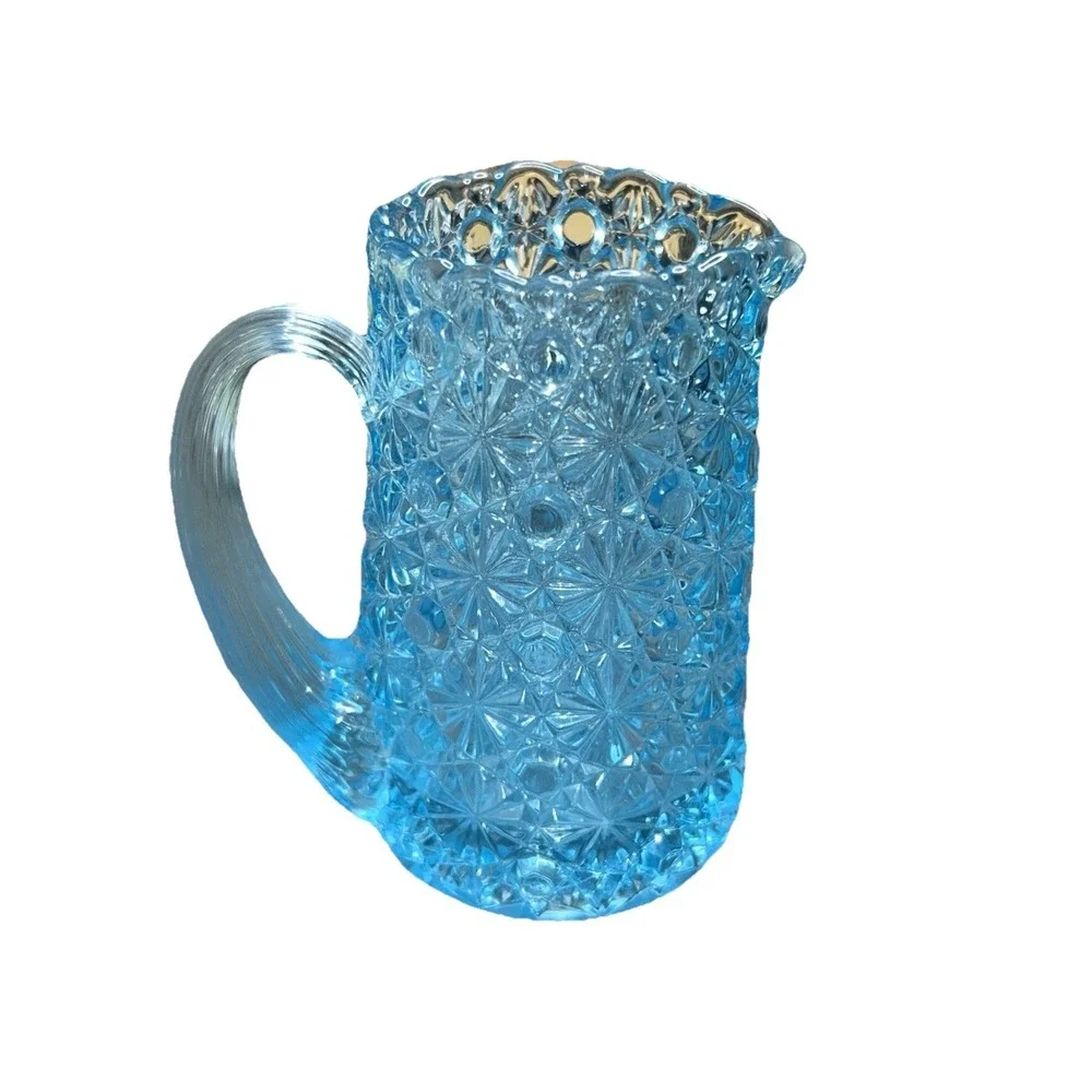 Fenton Electric Blue Daisy & Button Glass Creamer Pitcher 5